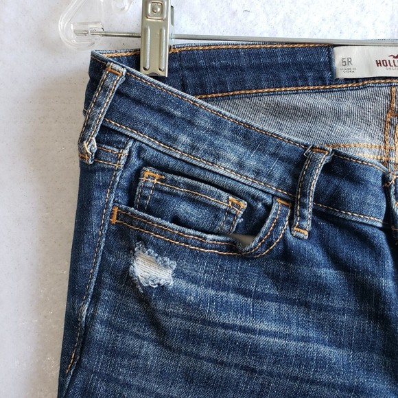 Hollister Womens Size 5R W27 L32 Jeans Blue Denim Dark Wash 5 Pockets Ripped - Picture 13 of 14